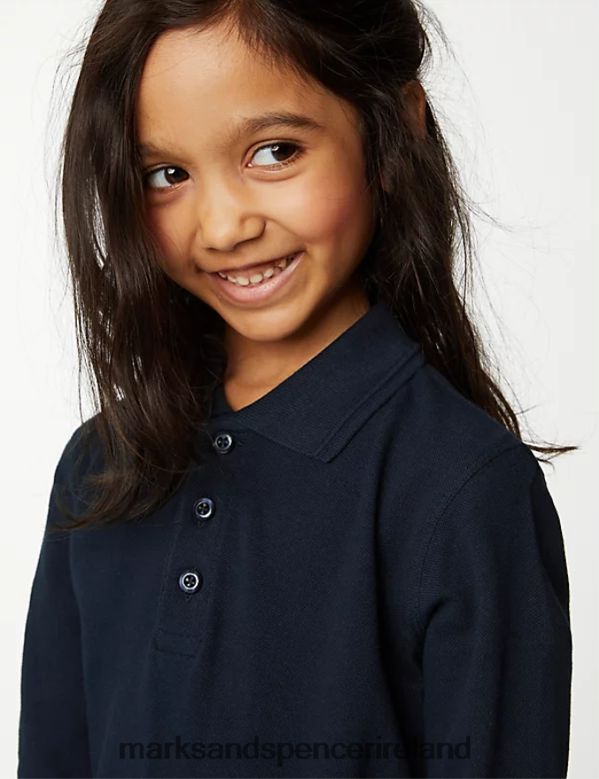 Marks & Spencer Kids Long Sleeve Polo Shirt Dark Navy School Uniform 2VJ8DF7996