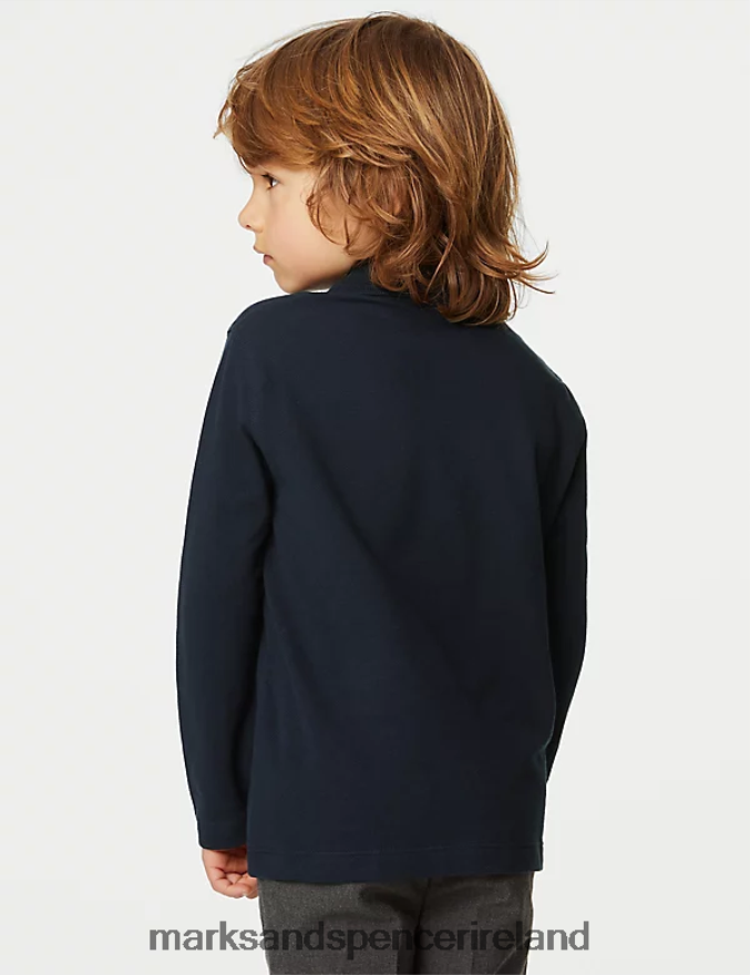 Marks & Spencer Kids Long Sleeve Polo Shirt Dark Navy School Uniform 2VJ8DF7996