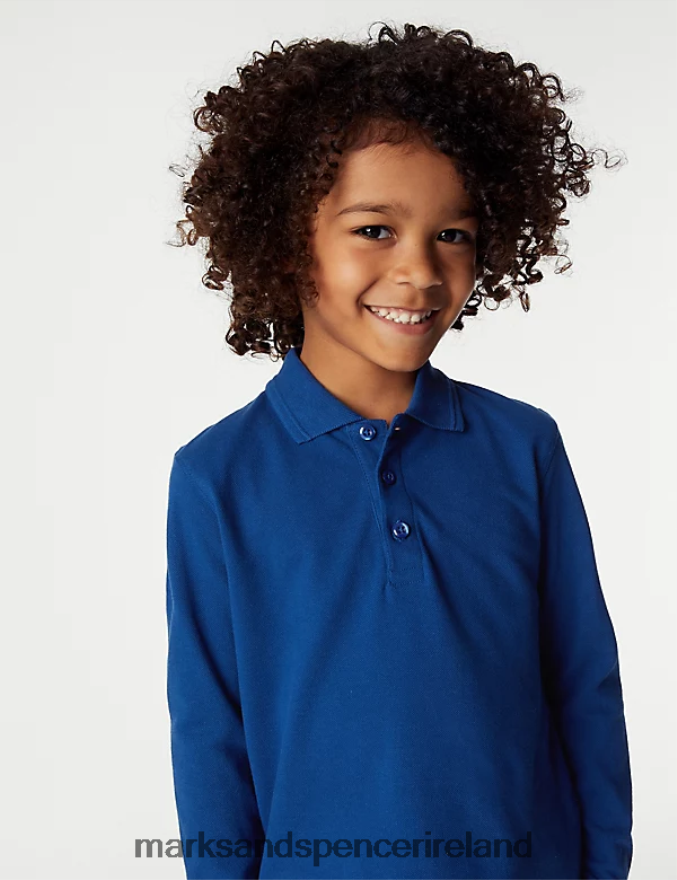 Marks & Spencer Kids Long Sleeve Polo Shirt Royal Blue School Uniform 2VJ8DF8293