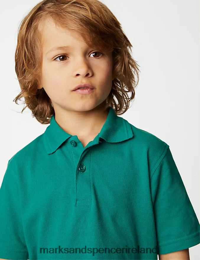 Marks & Spencer Kids Pure Cotton Polo Shirt Jade School Uniform 2VJ8DF8474