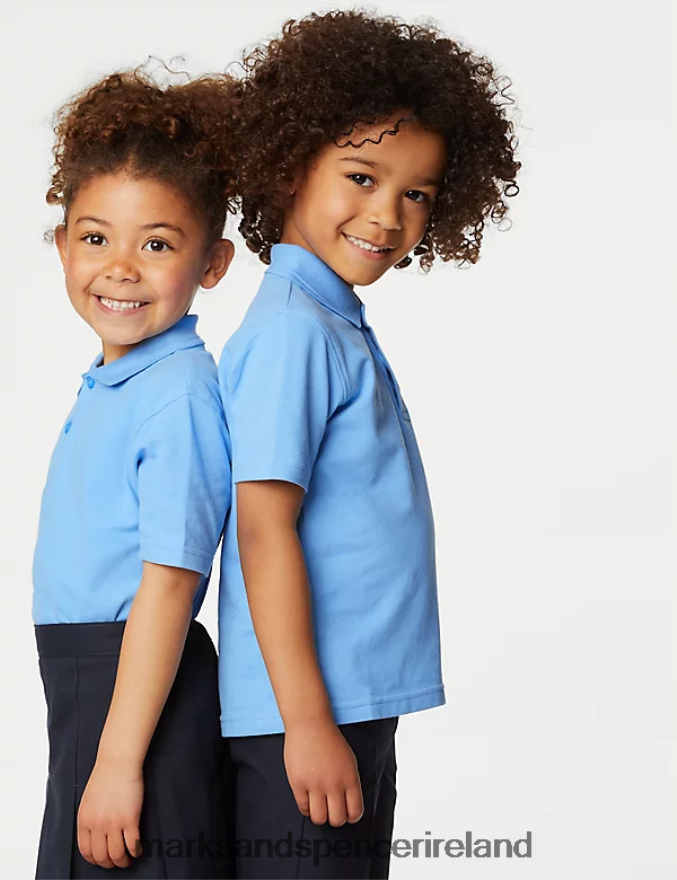Marks & Spencer Kids Pure Cotton Polo Shirt Pale Blue School Uniform 2VJ8DF8477