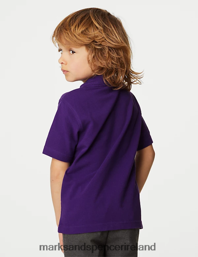 Marks & Spencer Kids Pure Cotton School Polo Shirt Purple School Uniform 2VJ8DF8034