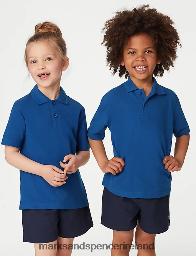 Marks & Spencer Kids Pure Cotton School Polo Shirt Royal Blue School Uniform 2VJ8DF8035
