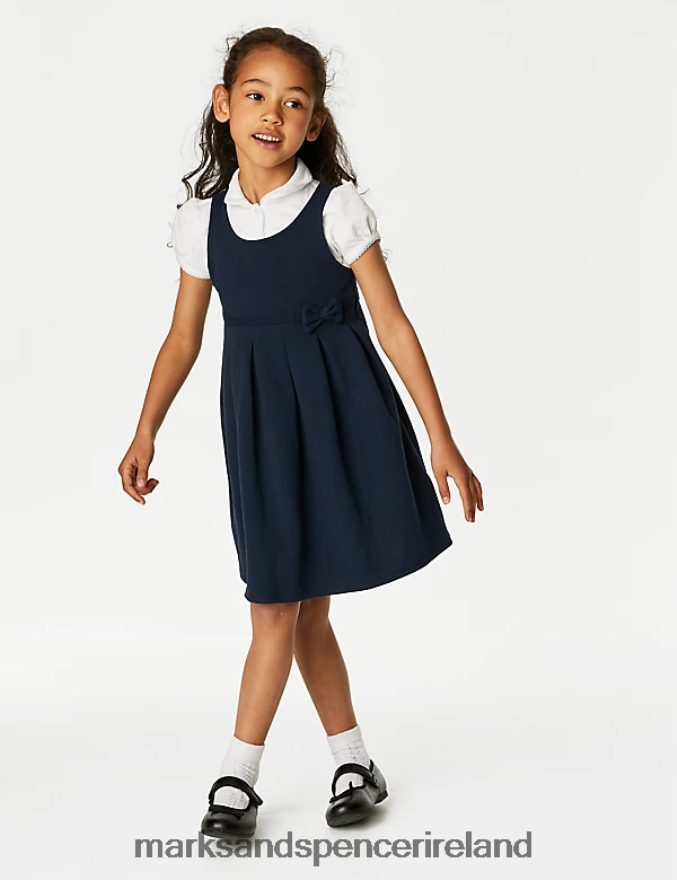 Marks & Spencer Kids Jersey Bow School Pinafore Navy Mix School Uniform 2VJ8DF9223