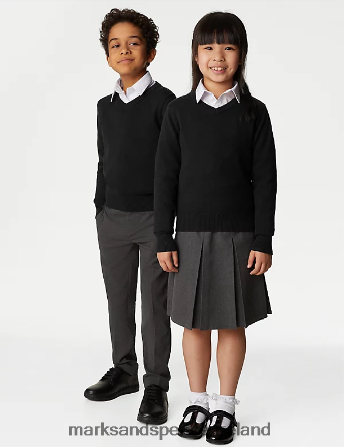 Marks & Spencer Kids 2pk Slim Fit Cotton School Jumpers Black School Uniform 2VJ8DF8931