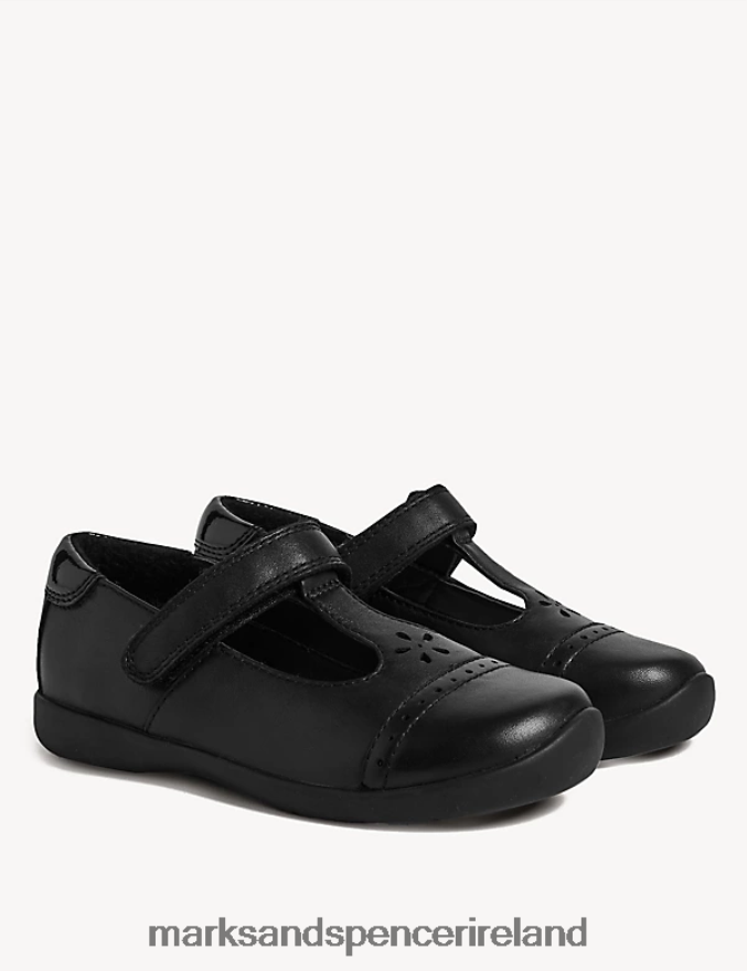 Marks & Spencer Kids Leather T-Bar School Shoes Black School Uniform 2VJ8DF9049