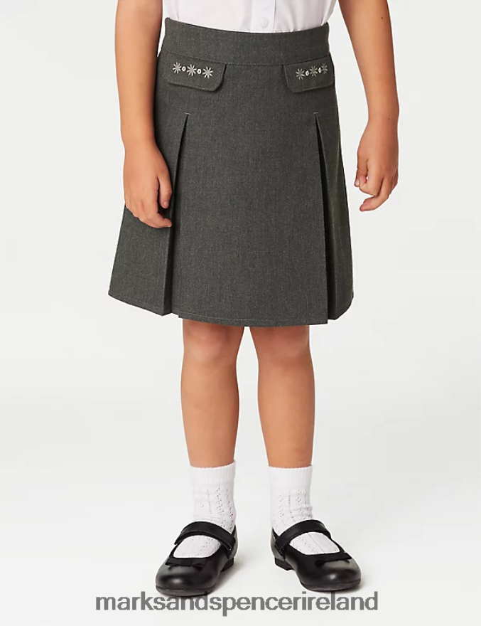 Marks & Spencer Kids 2pk Embroidered School Skirts Grey School Uniform 2VJ8DF8967