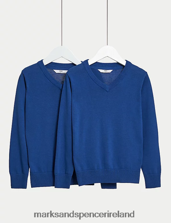 Marks & Spencer Kids 2pk Pure Cotton School Jumper Blue School Uniform 2VJ8DF8056