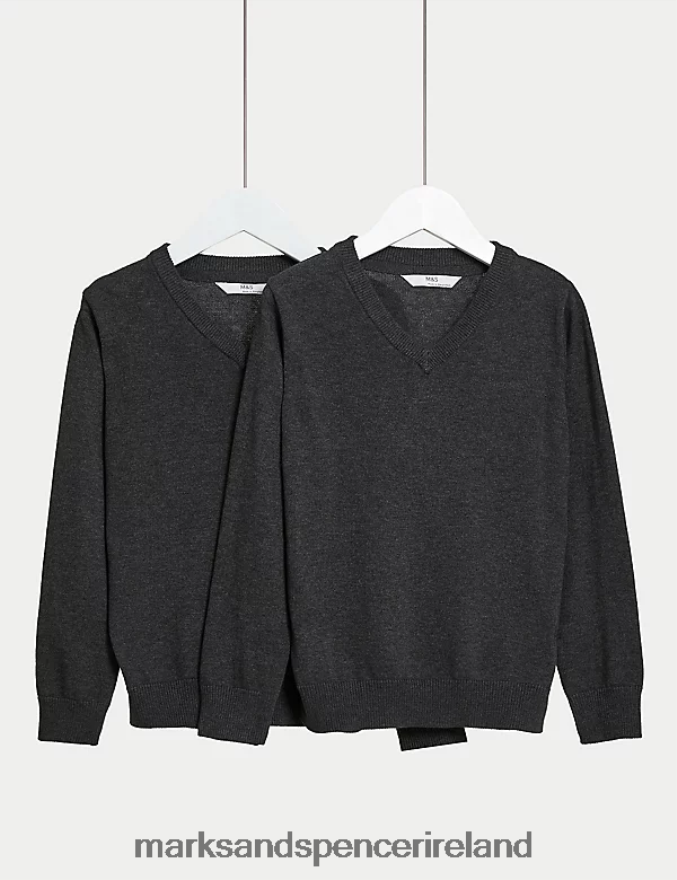 Marks & Spencer Kids 2pk Pure Cotton School Jumper Grey School Uniform 2VJ8DF8055