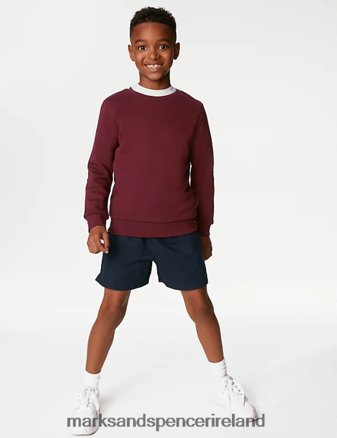Marks & Spencer Kids Cotton Crew Neck Sweatshirt Burgundy School Uniform 2VJ8DF8651
