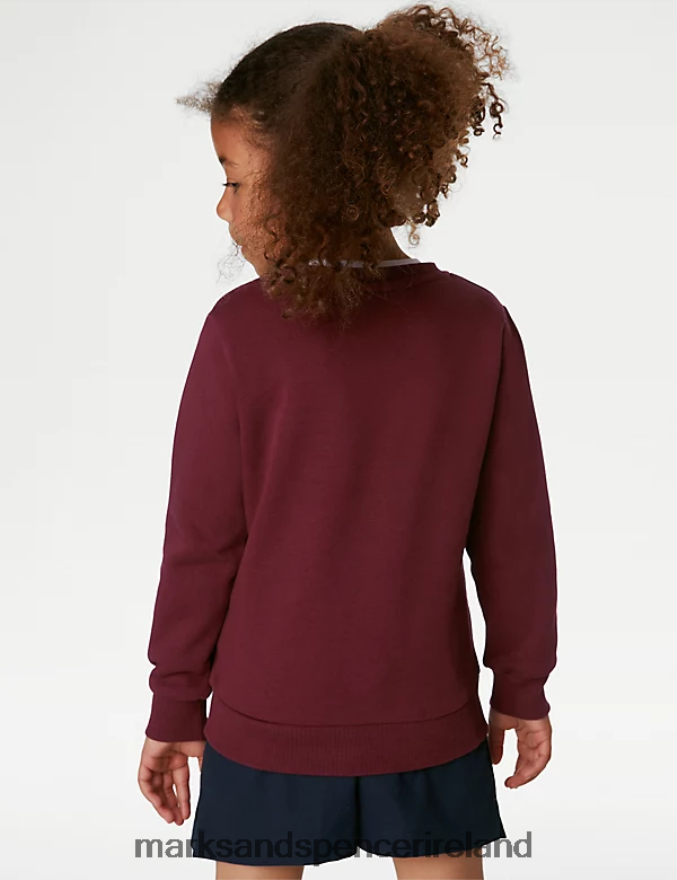 Marks & Spencer Kids Cotton Crew Neck Sweatshirt Burgundy School Uniform 2VJ8DF8651