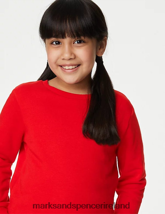 Marks & Spencer Kids Cotton Crew Neck Sweatshirt Red School Uniform 2VJ8DF8647