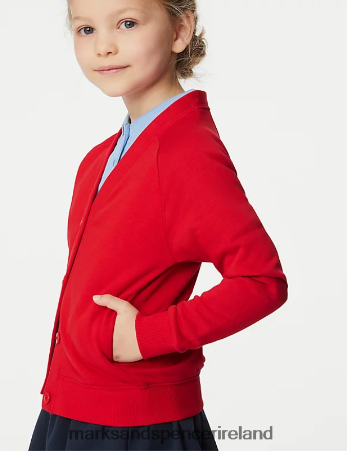 Marks & Spencer Kids Cotton Rich StayNew School Cardigan Red School Uniform 2VJ8DF9040