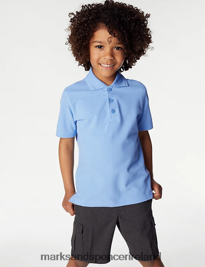 Marks & Spencer Kids 2pk Stain Resist School Polo Shirts Blue School Uniform 2VJ8DF8200