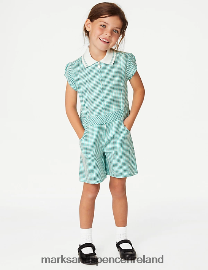 Marks & Spencer Kids Gingham School Playsuit Green School Uniform 2VJ8DF9327