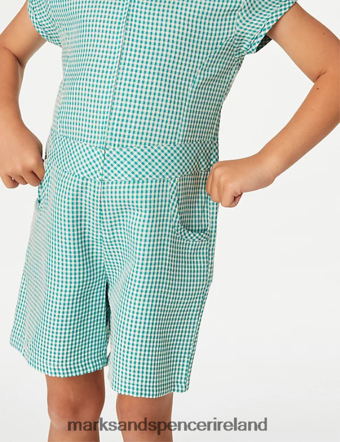 Marks & Spencer Kids Gingham School Playsuit Green School Uniform 2VJ8DF9327
