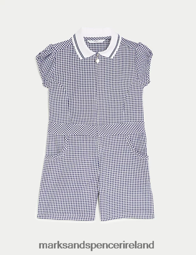 Marks & Spencer Kids Gingham School Playsuit Navy School Uniform 2VJ8DF9328