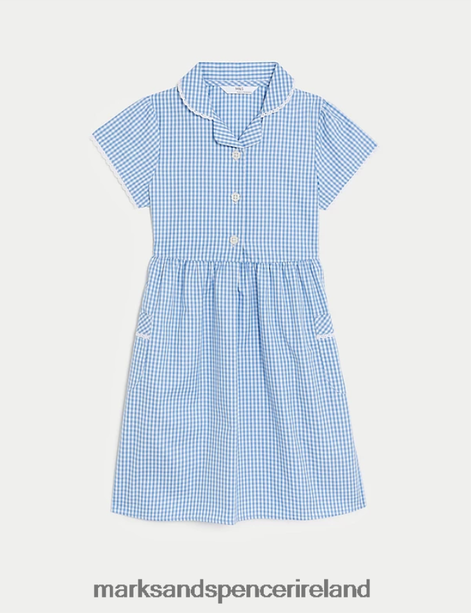 Marks & Spencer Kids Pure Cotton Gingham School Dress Light Blue School Uniform 2VJ8DF9564