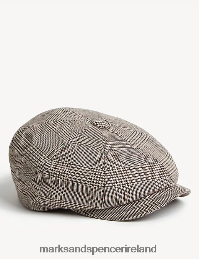Marks & Spencer Men Cotton Rich Checked Baker Hat Brown Mix Accessories 2VJ8DF5624