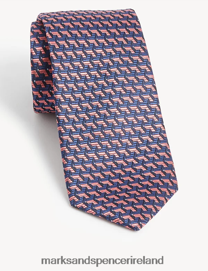 Marks & Spencer Men Geometric Pure Silk Tie Purple Accessories 2VJ8DF5507