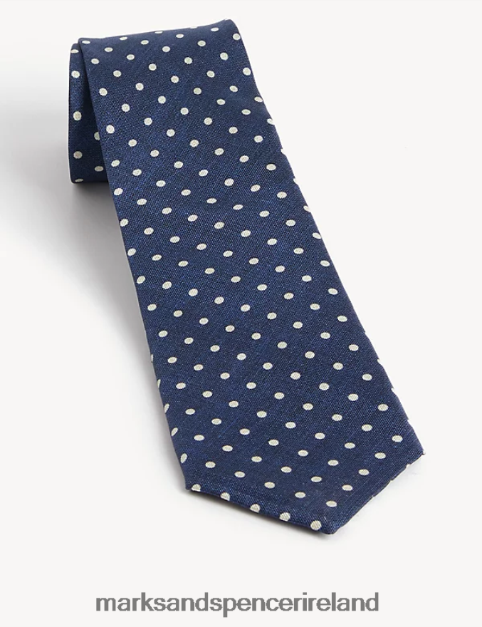 Marks & Spencer Men Slim Polka Dot Italian Pure Silk Tie Blue Accessories 2VJ8DF7192
