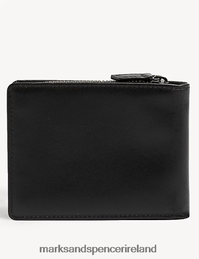 Marks & Spencer Men Leather Zip Bi-Fold Cardsafe Wallet Black Accessories 2VJ8DF6655