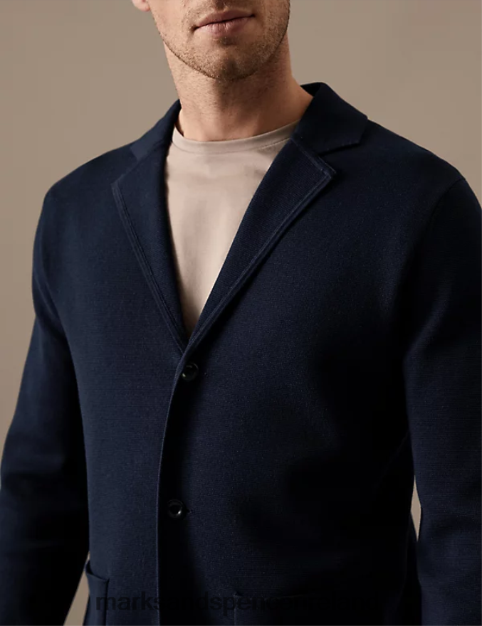 Marks & Spencer Men Cotton Modal Blend Knitted Blazer Navy Clothing 2VJ8DF4772