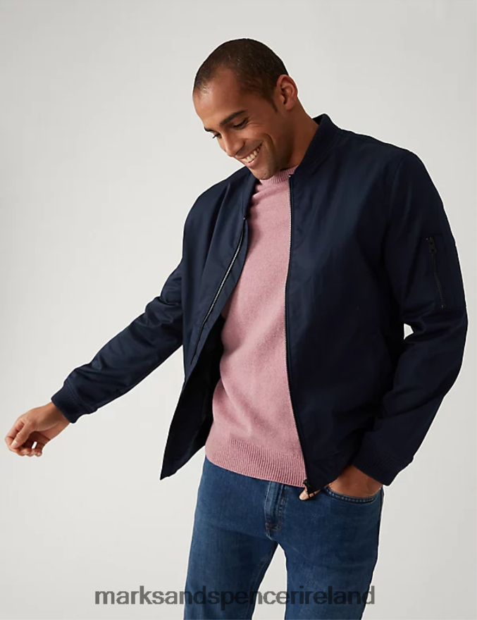 Marks & Spencer Men Cotton Rich Bomber Jacket Navy Clothing 2VJ8DF4978