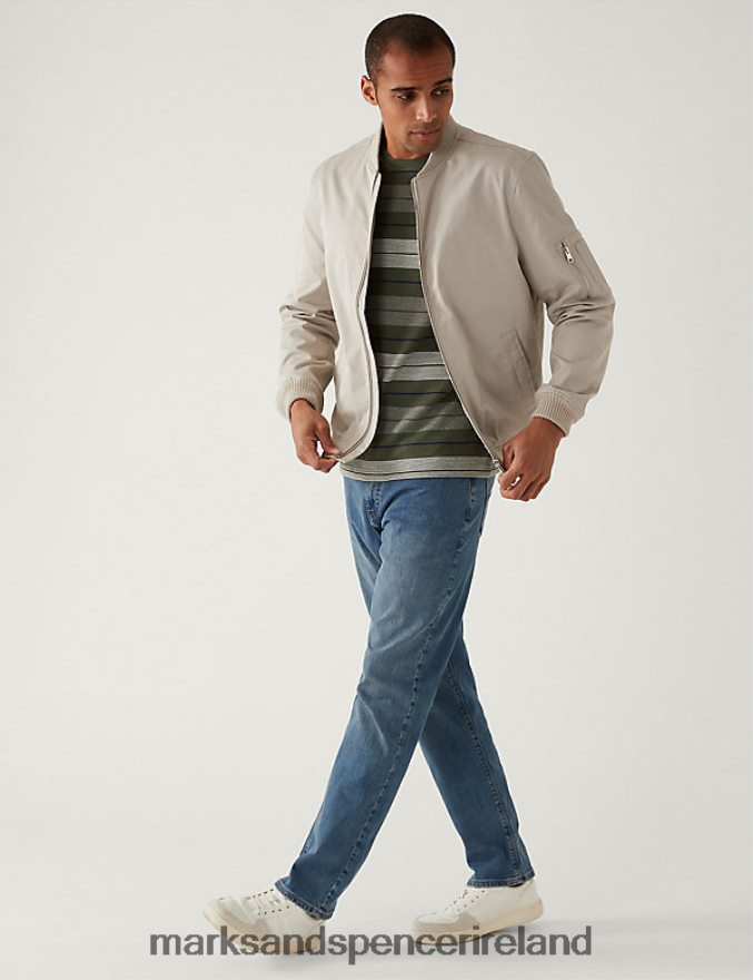 Marks & Spencer Men Cotton Rich Bomber Jacket Stone Clothing 2VJ8DF5347