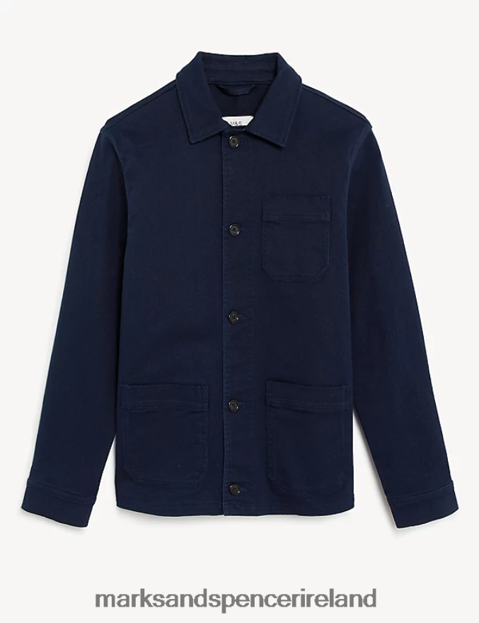 Marks & Spencer Men Cotton Rich Lightweight Chore Jacket Dark Navy Clothing 2VJ8DF7095