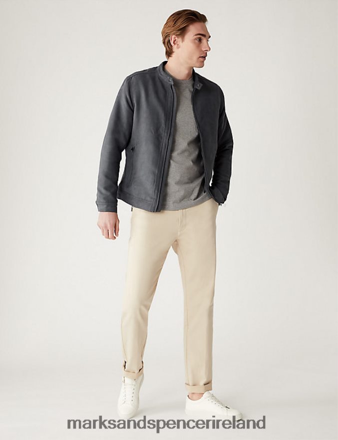 Marks & Spencer Men Faux Suede Biker Jacket Grey Clothing 2VJ8DF5087