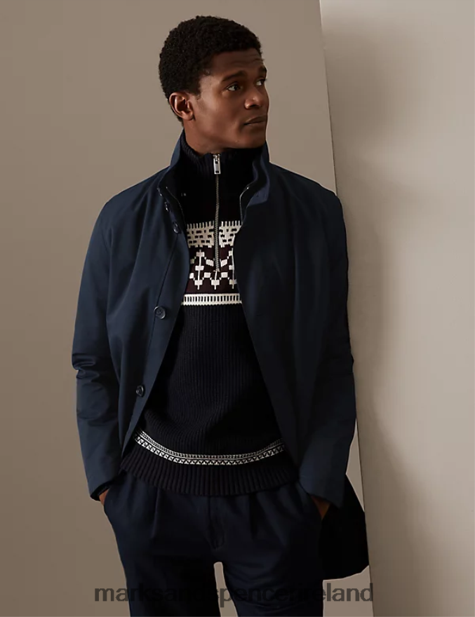 Marks & Spencer Men Funnel Neck Mac with Stormwear Navy Clothing 2VJ8DF4816