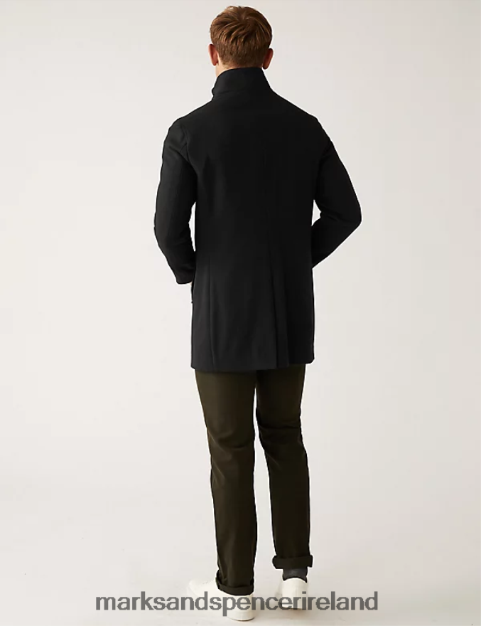 Marks & Spencer Men Funnel Neck Overcoat Black Clothing 2VJ8DF6768