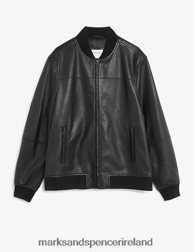 Marks & Spencer Men Leather Bomber Jacket Black Clothing 2VJ8DF5387