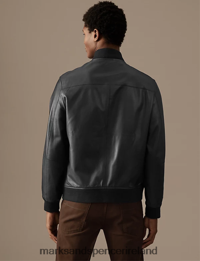 Marks & Spencer Men Leather Bomber Jacket Black Clothing 2VJ8DF5387