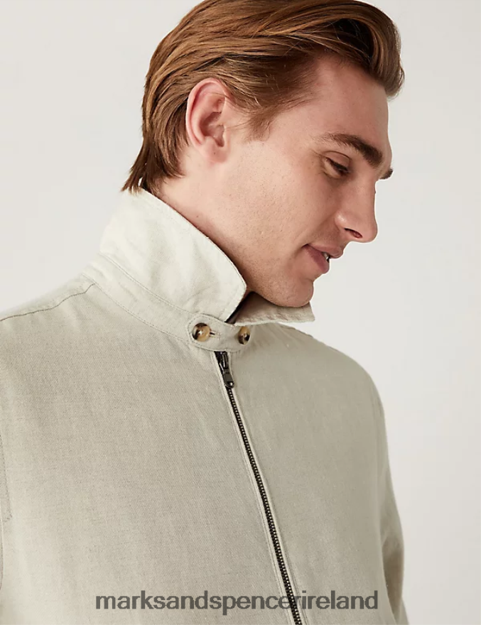 Marks & Spencer Men Linen Blend Harrington Jacket Ecru Clothing 2VJ8DF6386