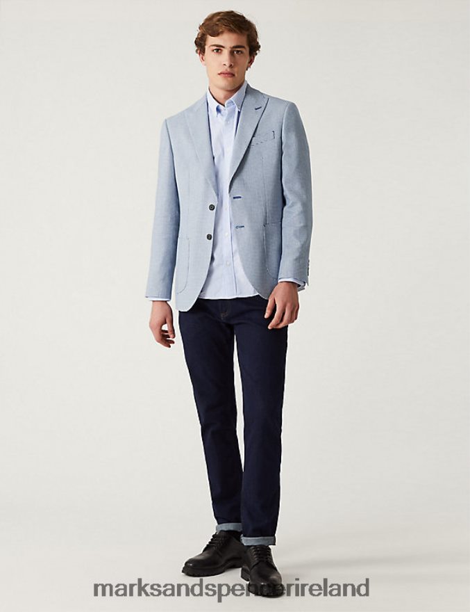 Marks & Spencer Men Linen Blend Puppytooth Jacket Blue Clothing 2VJ8DF5946