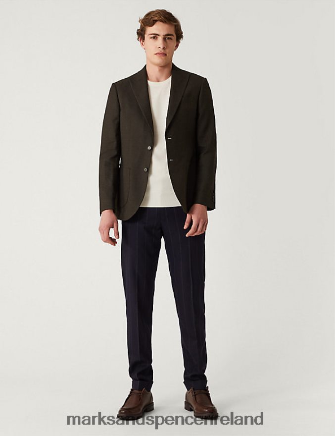 Marks & Spencer Men Linen Blend Puppytooth Jacket Chocolate Clothing 2VJ8DF6330