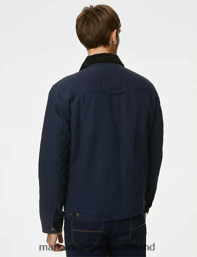 Marks & Spencer Men Pure Cotton Borg Lined Utility Jacket Navy Clothing 2VJ8DF4941