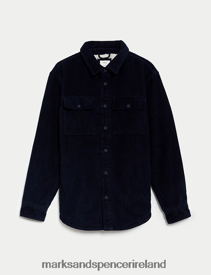Marks & Spencer Men Pure Cotton Corduroy Borg Lined Shacket Dark Navy Clothing 2VJ8DF6732