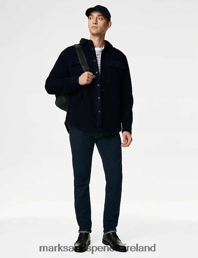 Marks & Spencer Men Pure Cotton Corduroy Borg Lined Shacket Dark Navy Clothing 2VJ8DF6732