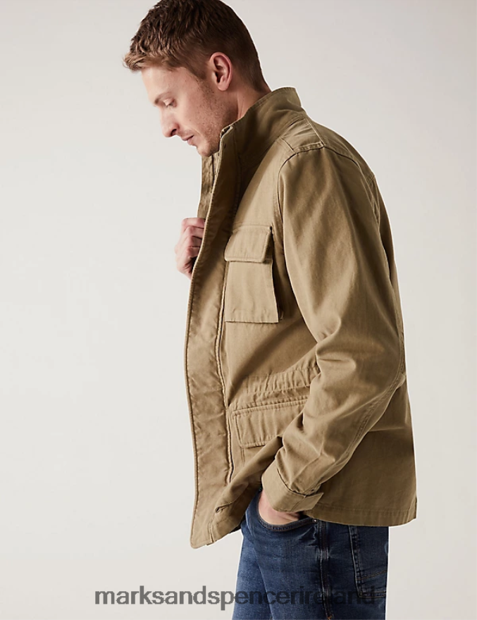 Marks & Spencer Men Pure Cotton Utility Jacket Sand Clothing 2VJ8DF6076