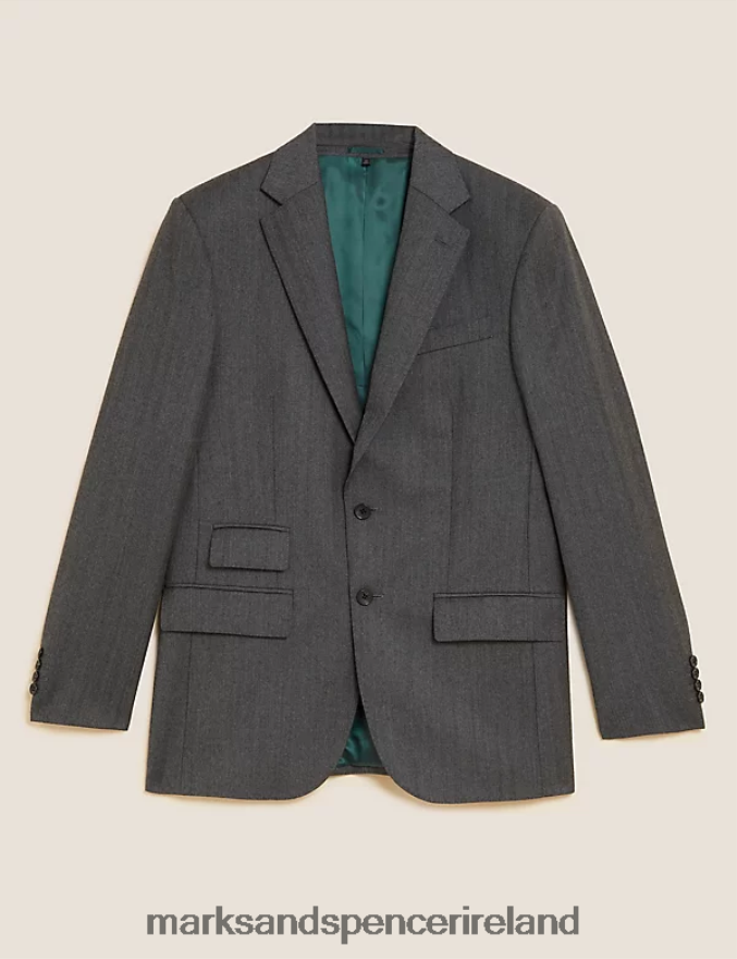 Marks & Spencer Men Regular Fit Pure Wool Herringbone Suit Jacket Charcoal Clothing 2VJ8DF6165