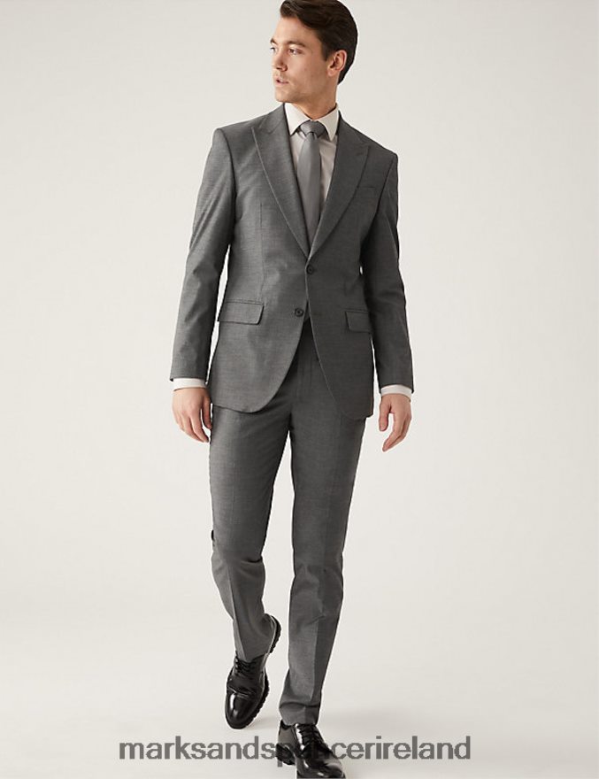 Marks & Spencer Men Regular Fit Sharkskin Suit Jacket Silver Grey Clothing 2VJ8DF6797