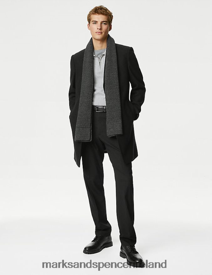 Marks & Spencer Men Revere Overcoat Black Clothing 2VJ8DF5217