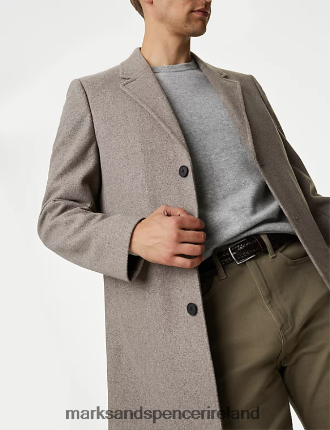 Marks & Spencer Men Revere Overcoat Oatmeal Clothing 2VJ8DF5216