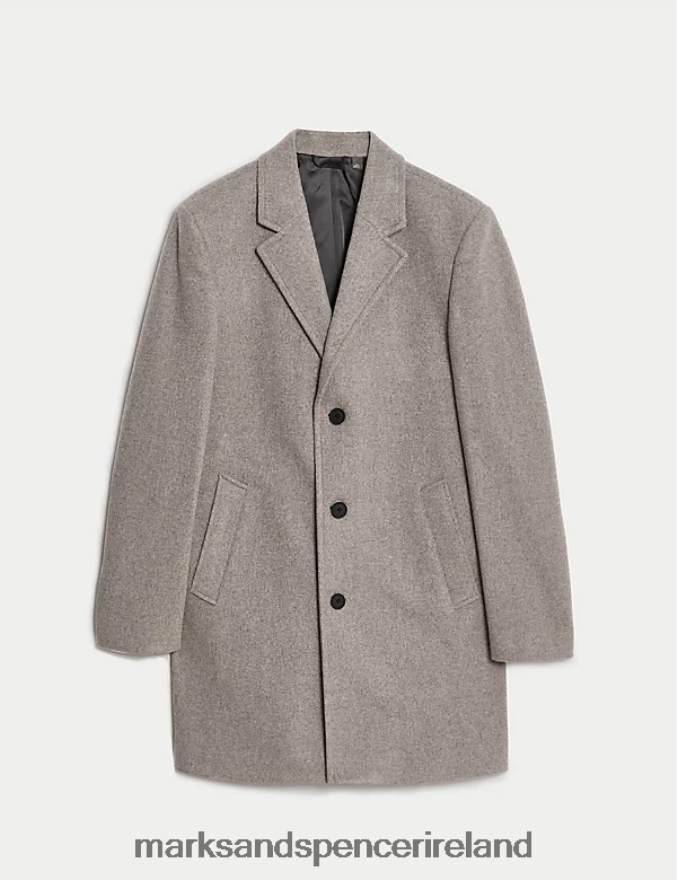 Marks & Spencer Men Revere Overcoat Oatmeal Clothing 2VJ8DF5216