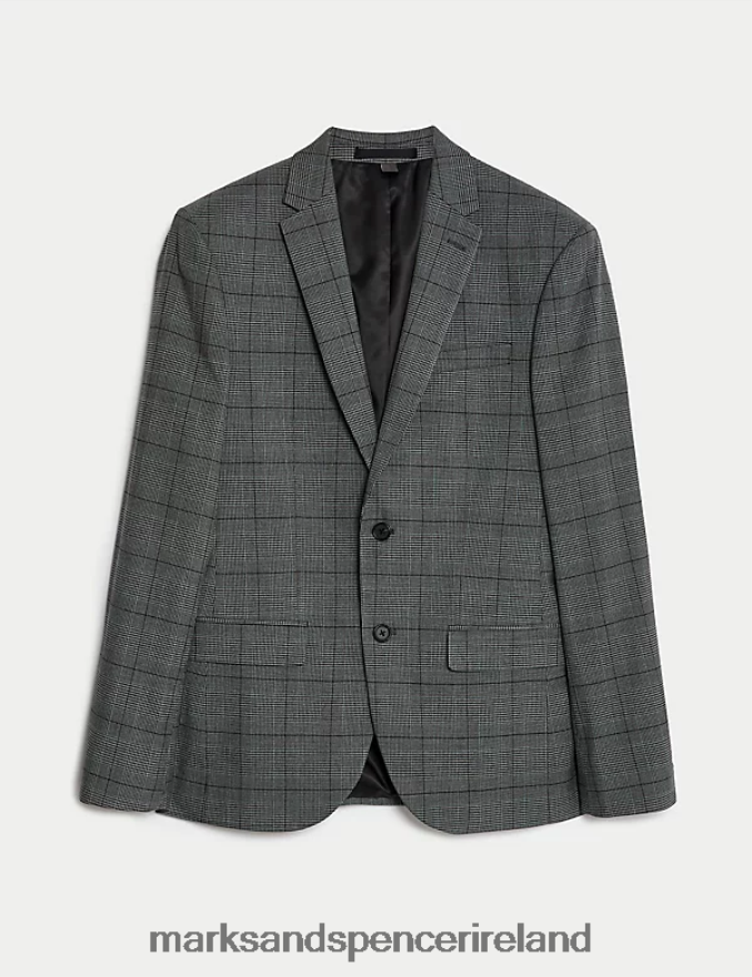 Marks & Spencer Men Skinny Fit Check Stretch Suit Jacket Grey Mix Clothing 2VJ8DF4980