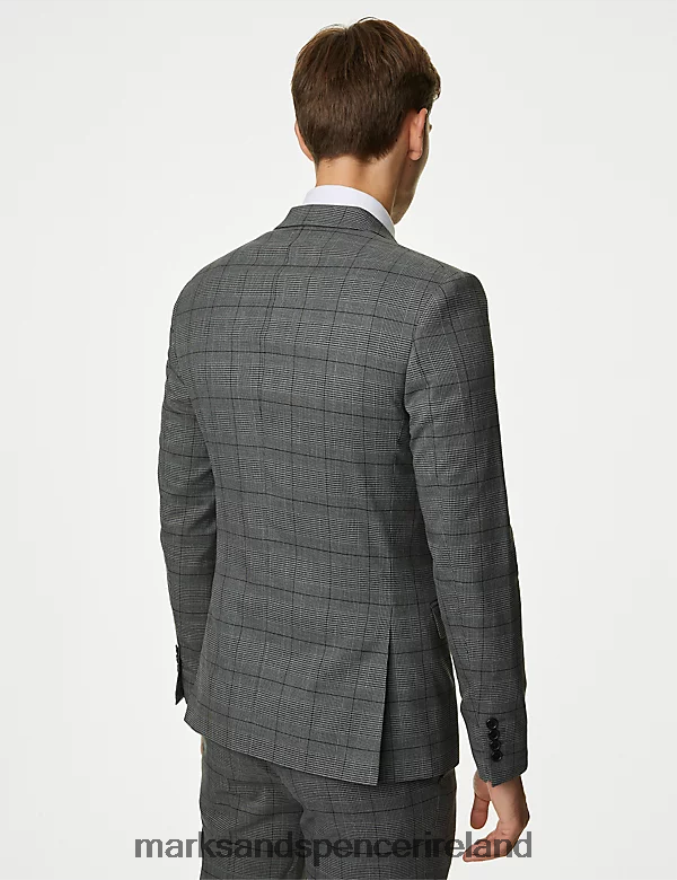 Marks & Spencer Men Skinny Fit Check Stretch Suit Jacket Grey Mix Clothing 2VJ8DF4980