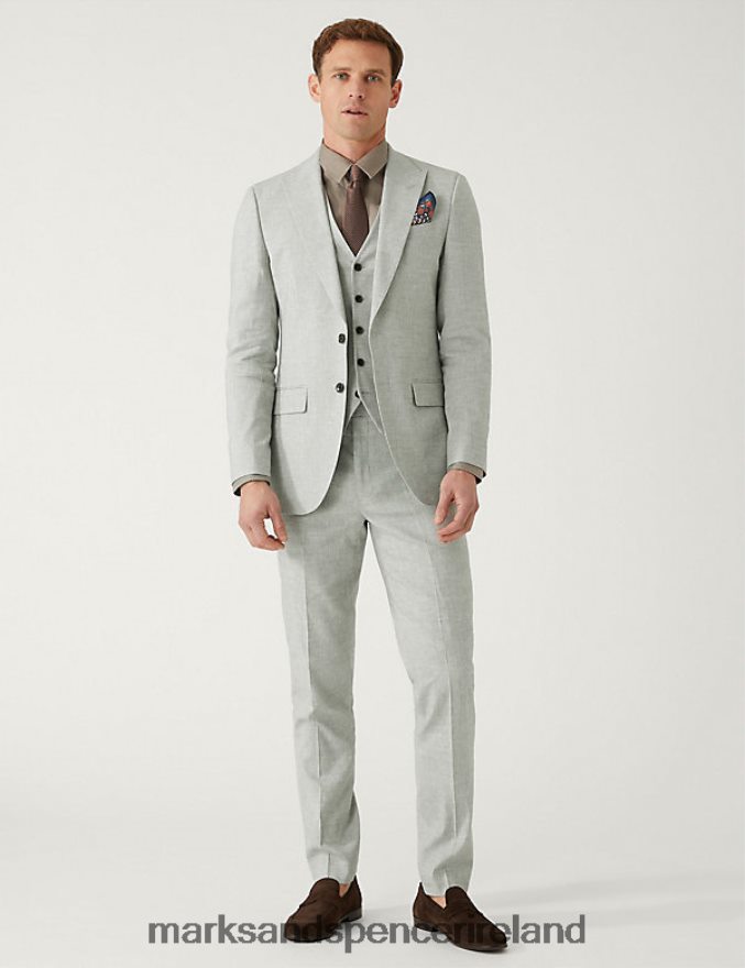 Marks & Spencer Men Slim Fit Italian Linen Miracle Suit Jacket Light Grey Clothing 2VJ8DF6385